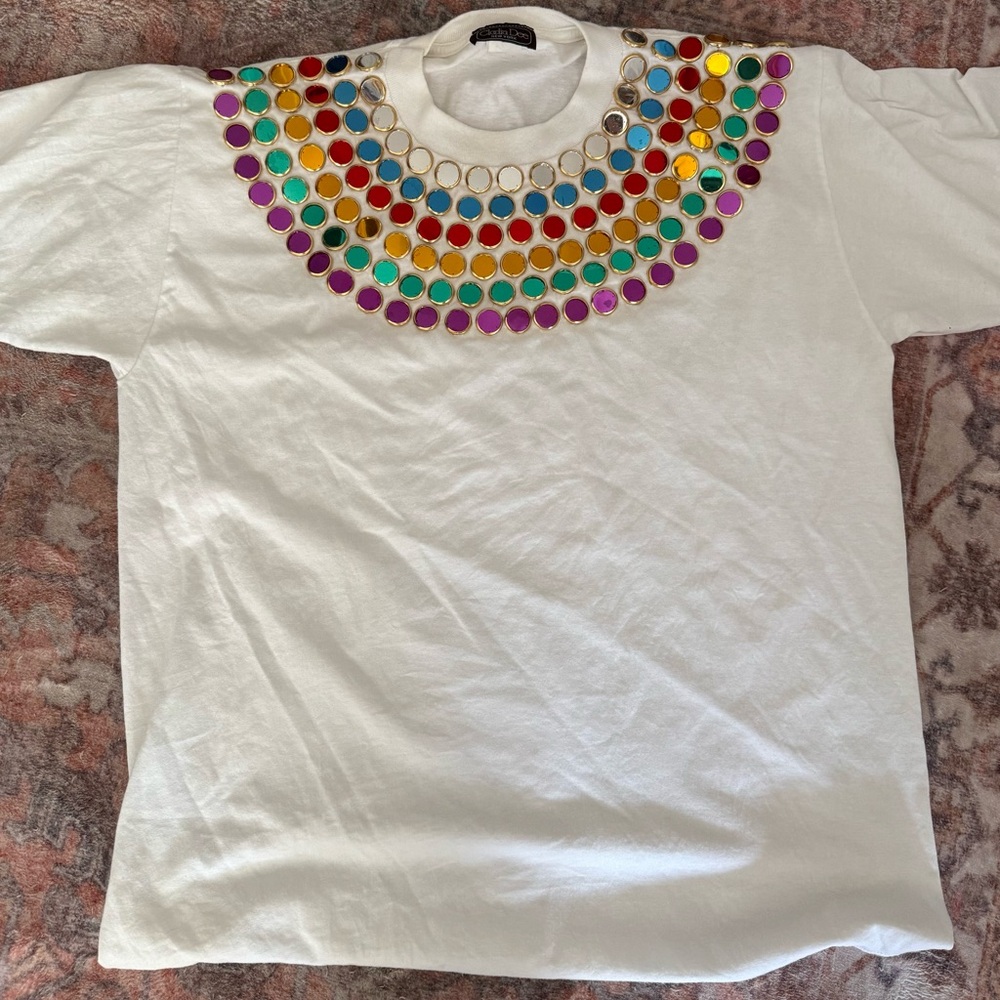 Colorful Embellished White Tee